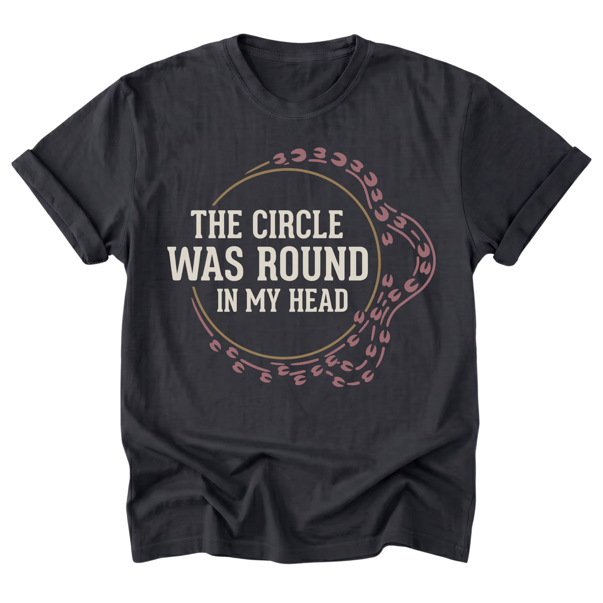 A black everyday tee featuring the The Circle Was Round in My Head design on the front by Barnarchy.